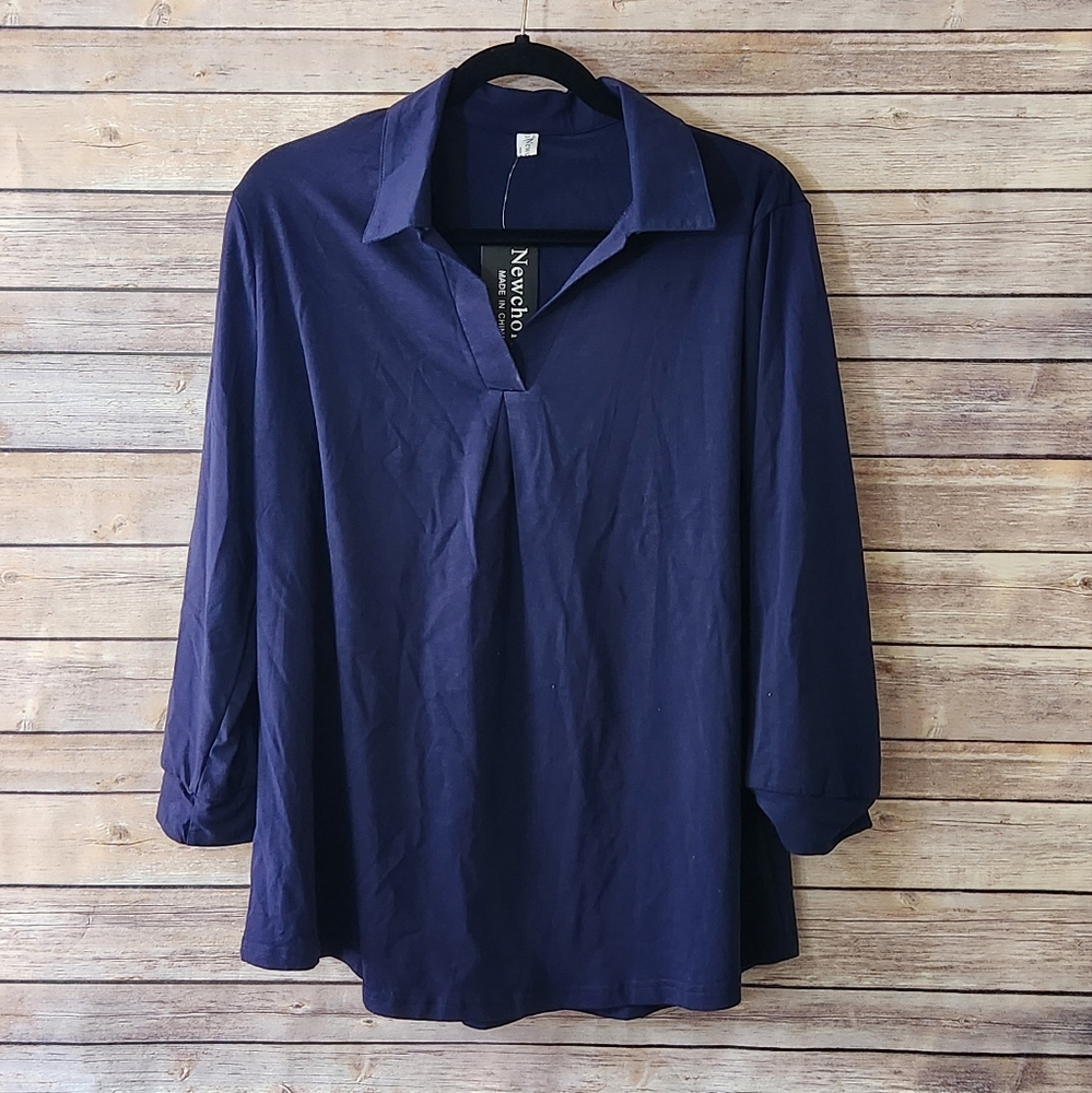 NWT Newchoice Womens Collared V Neck 3/4 Sleeve Shirt